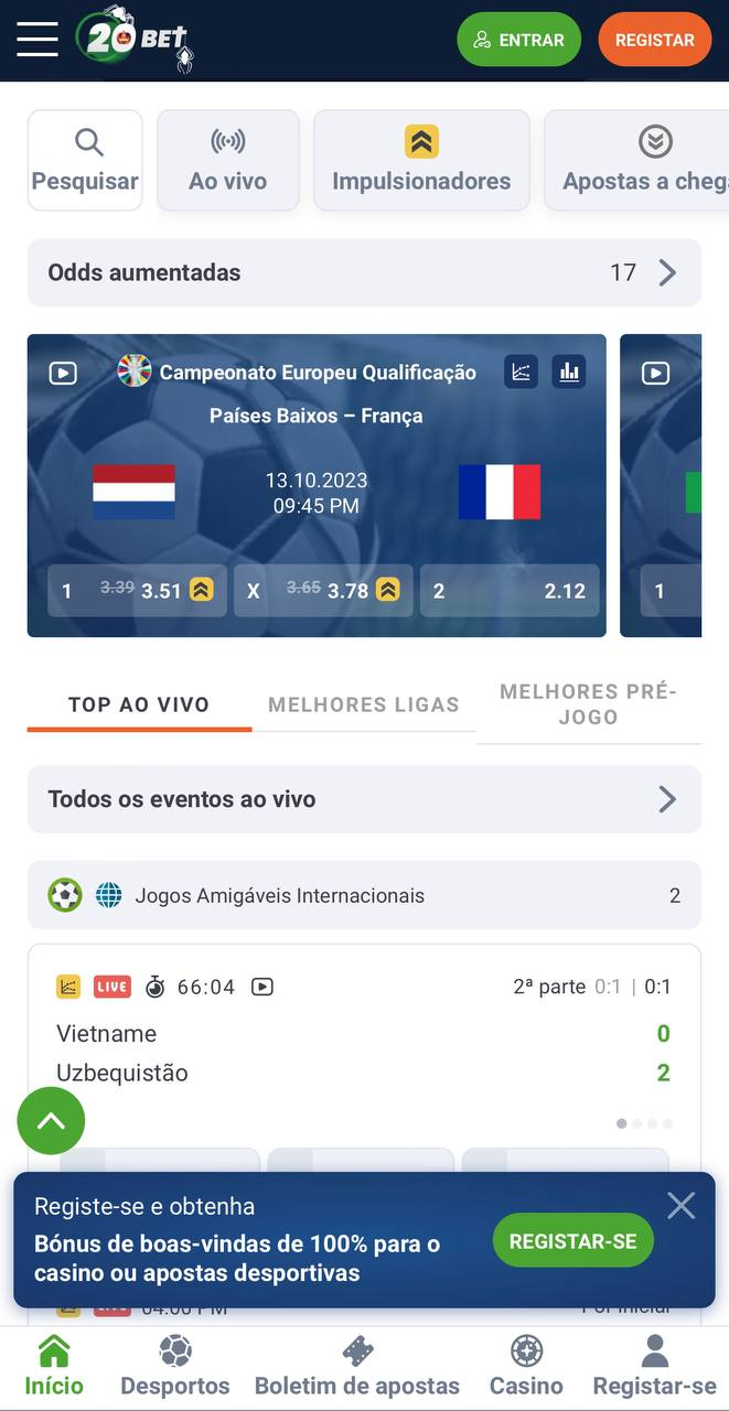 Versão móvel 20Bet