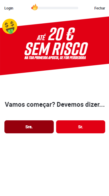 Fase de registo no Betclic