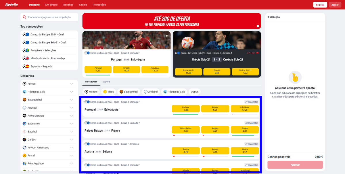 Tabela de jogos da Betclic