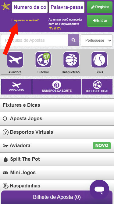 Recuperação de Palavra-passe Hollywoodbets