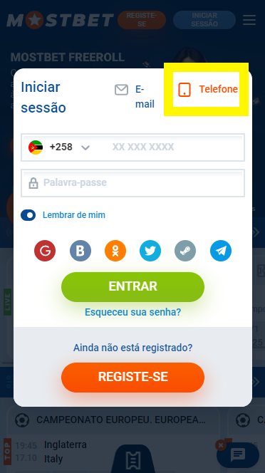 Autorização por número de telefone na Mostbet