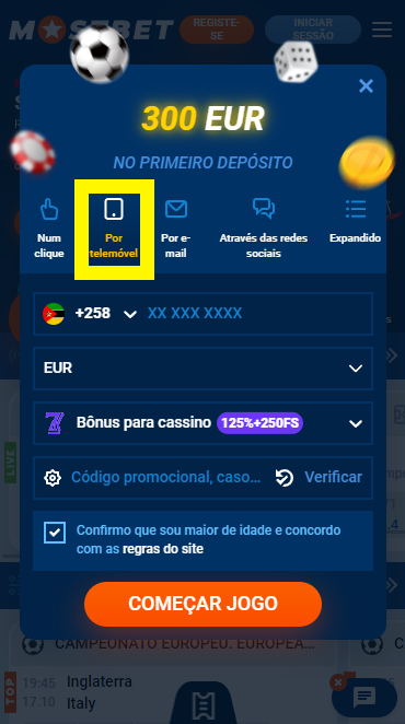 Registo por número de telefone Mostbet

