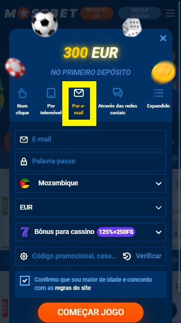 Registo por e-mail Mostbet

