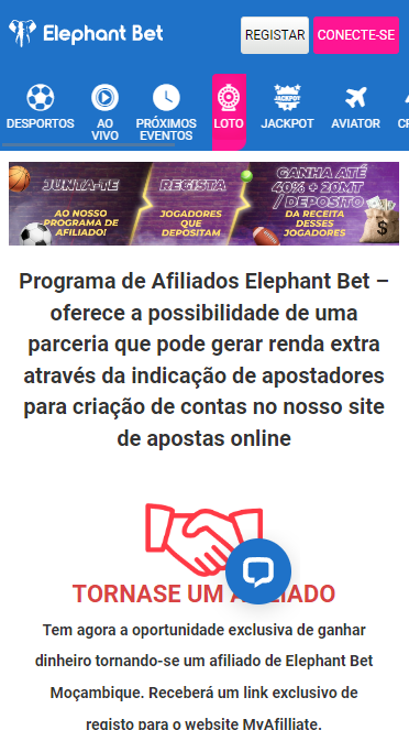 Programa de afiliados da Elephant bet