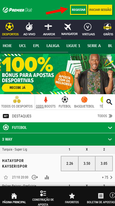 Botão de registo da Aposta Premier