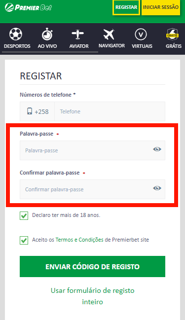 Área de introdução da palavra-passe