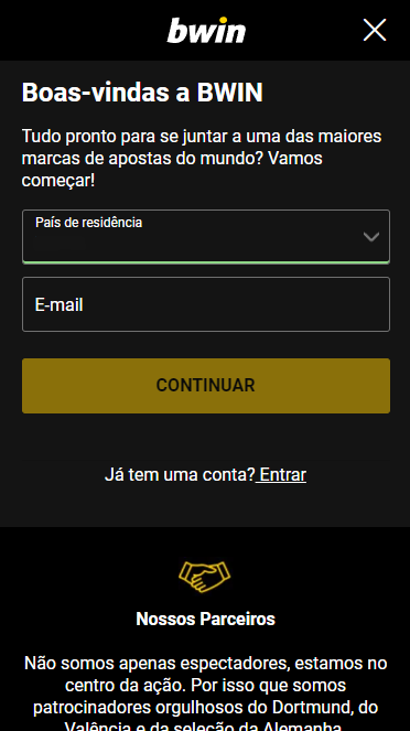 Especificar o país e o correio eletrónico