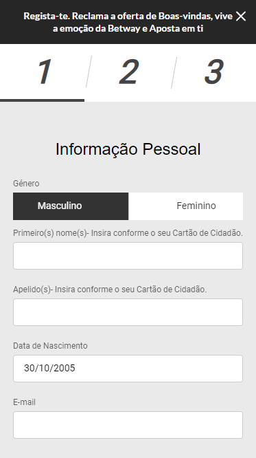 O primeiro passo para se registar em Betway