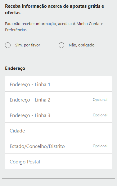 Terceira fase do registo na Bet365