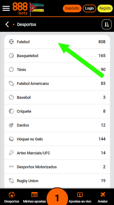 Seleção de desportos 888BET