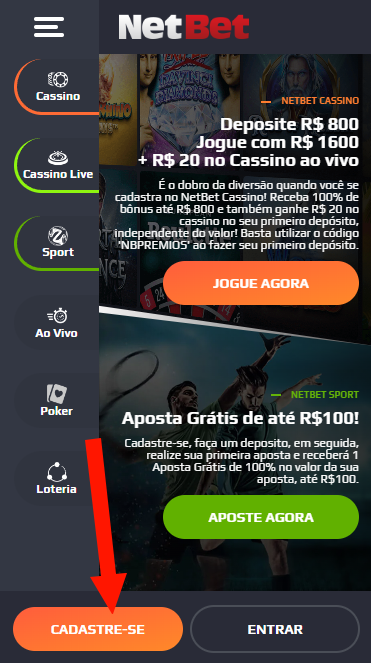 Registo no NetBet