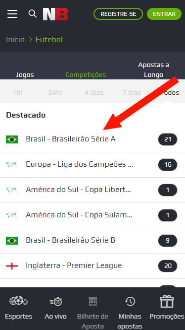 Selecionar um país para as apostas NetBet