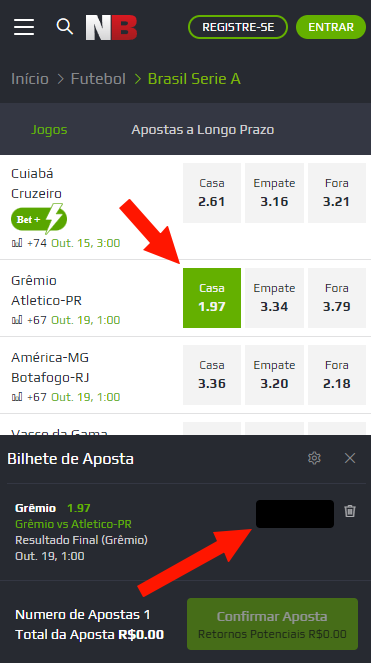 Seleção de probabilidades NetBet