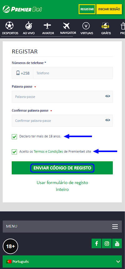 que dados devem ser introduzidos ao registar-se em PremierBet