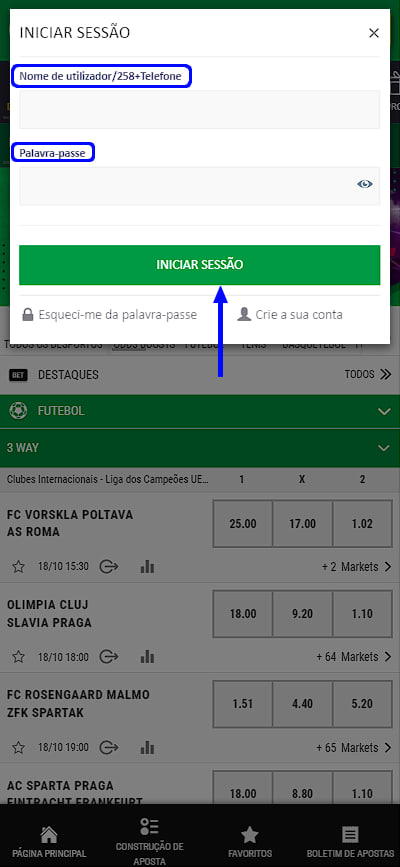 como introduzir o login e a palavra-passe em PremierBet