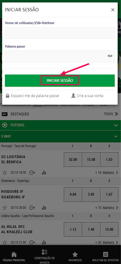 como introduzir o login e a palavra-passe em Premier Bet