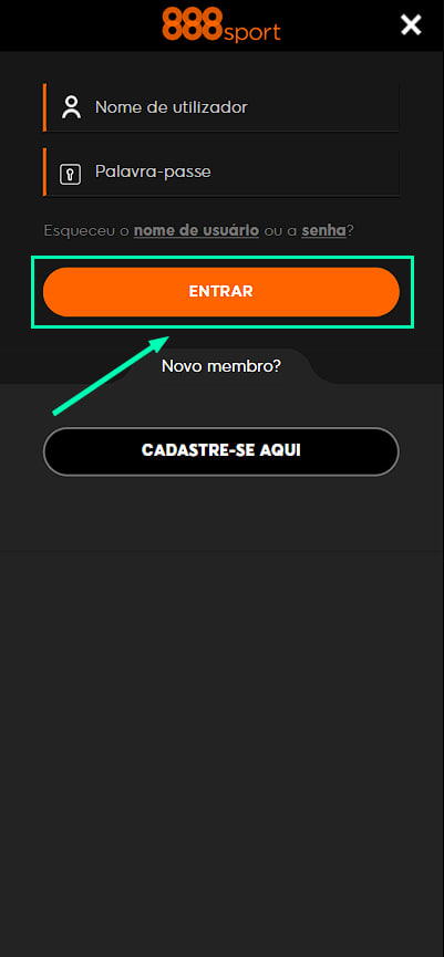 como introduzir o nome de utilizador e a palavra-passe em 888sport