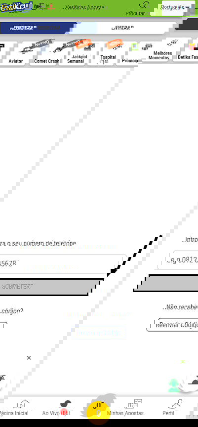como obter um código de confirmação para um registo bem sucedido no betika