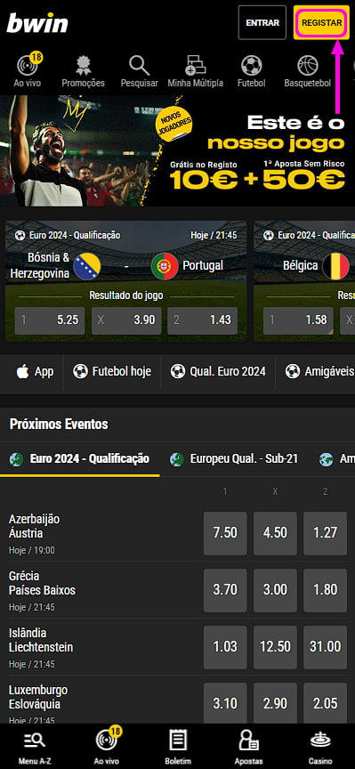 registo em bwin