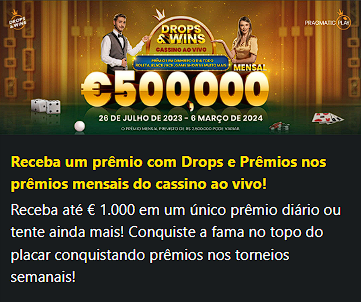 Prémios dos sorteios mensais Drops&Wins em 1Bet