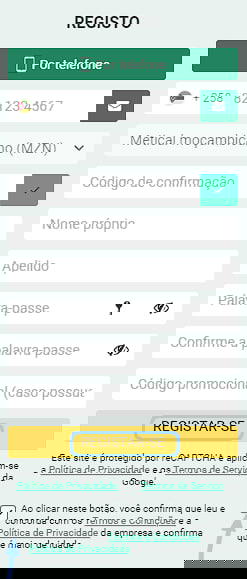 Formul谩rio de registo Betwinner