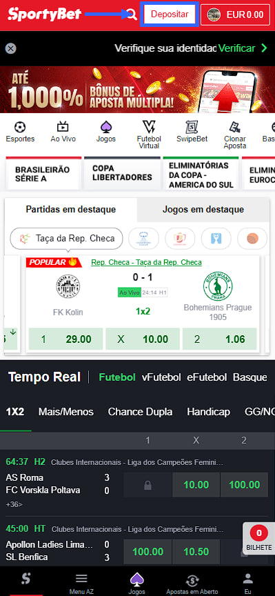 como efetuar um depósito na empresa de apostas Sportybet