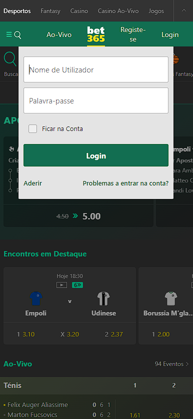 iniciar sessão para apostar na loja de apostas Bet365