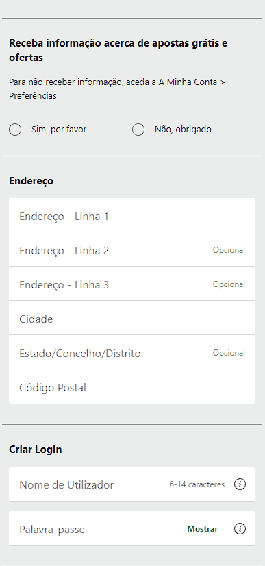 Preencher o formulário de registo da empresa de apostas Bet365