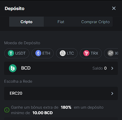 Depósito de criptomoeda