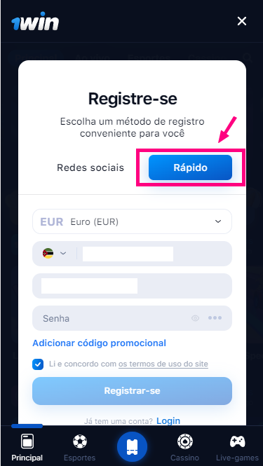 Registo por número de telefone