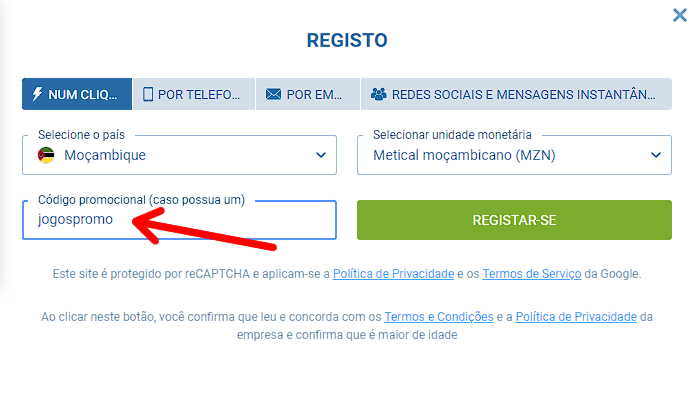 código promocional 1xBet jogospromo