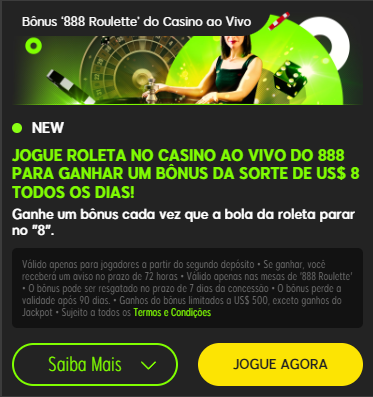 Bônus '888 Roulette' do Casino ao Vivo