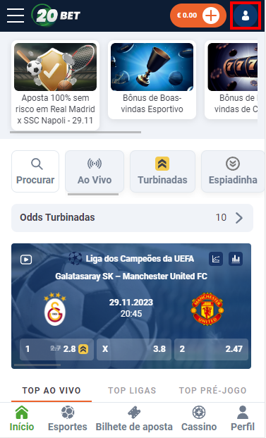 Área Pessoal 20bet