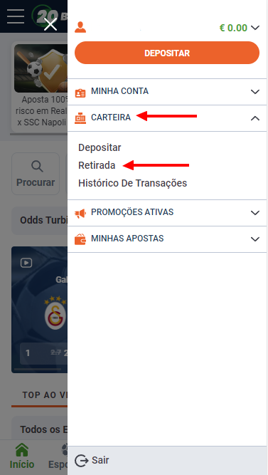 Secção de levantamento da conta 20bet