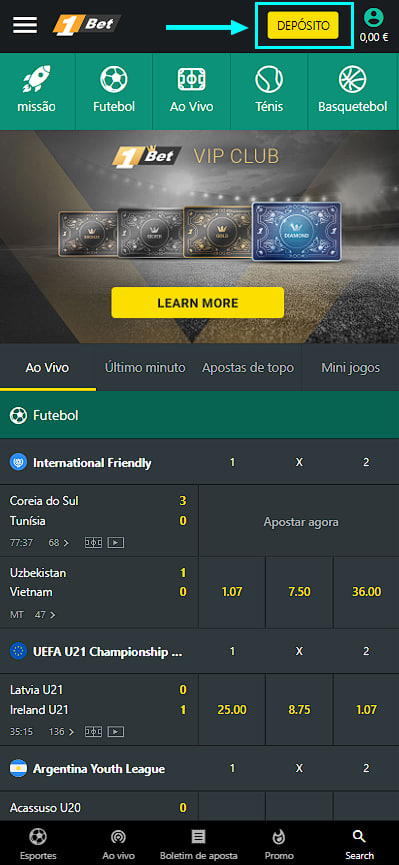 efetuar um depósito em 1bet