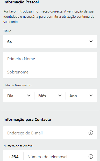 Preencher o formulário de registo da empresa de apostas Bet365