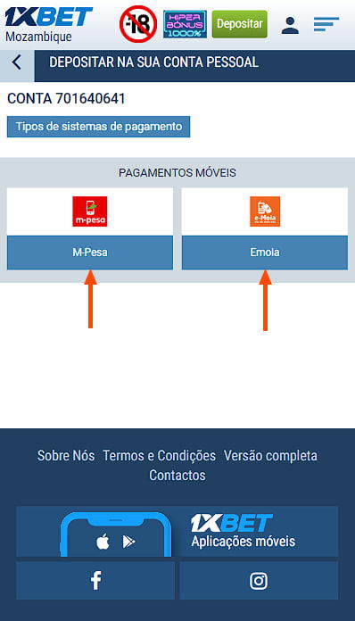 métodos de pagamento em 1xBet