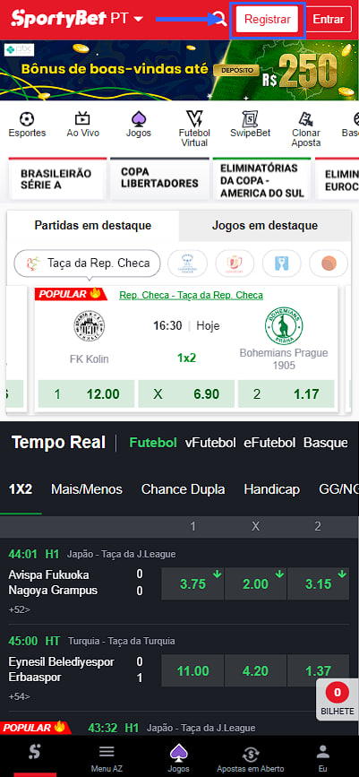 registo no site SportyBet