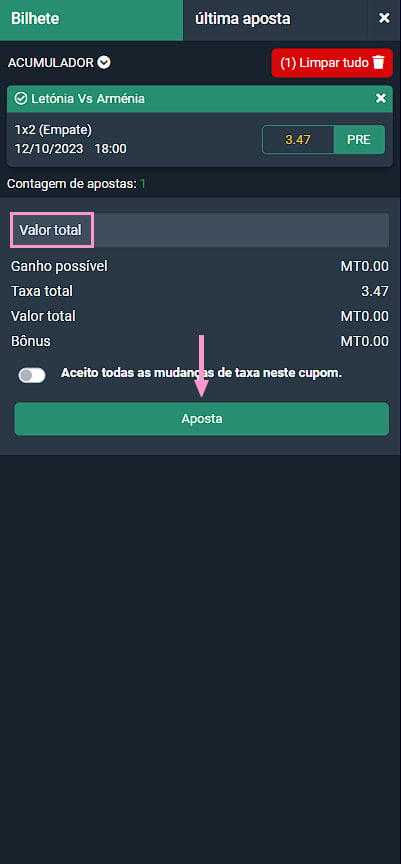 efetuar um depósito e fazer uma aposta na empresa de apostas BetArena