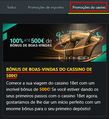 Bónus de boas-vindas para casino em 1Bet