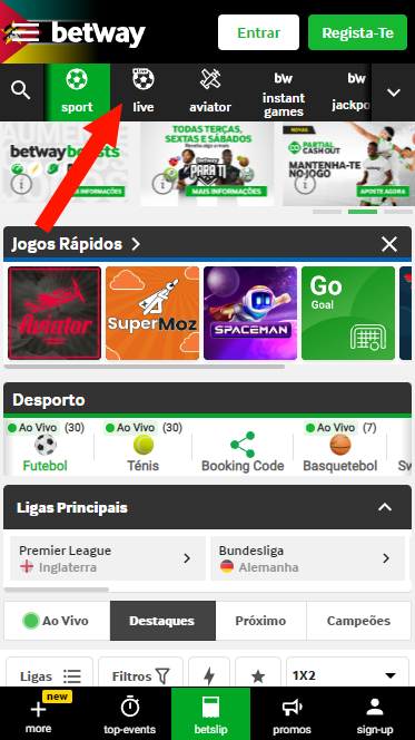 Apostas em direto BETWAY