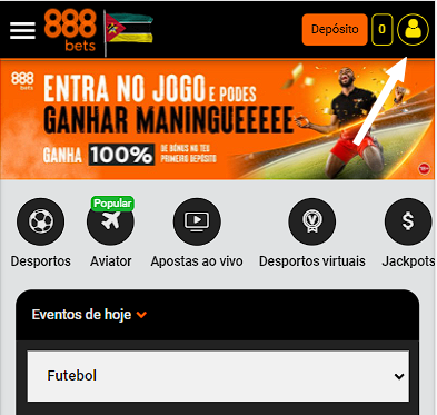 Menu do sítio web 888bets