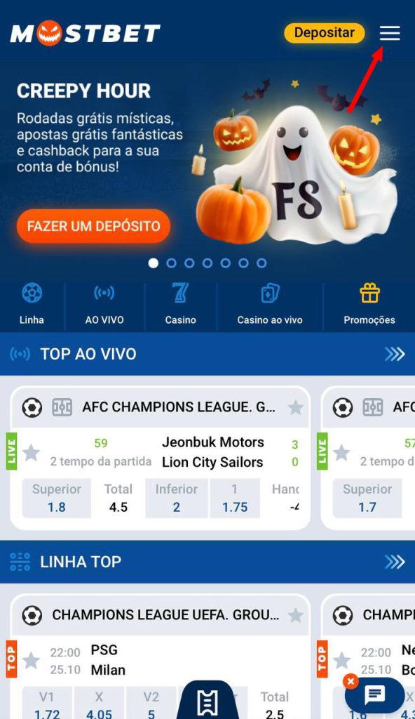 Mostbet menu