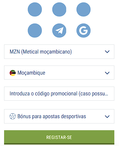 Registo através de redes sociais e messengers em 1xBet