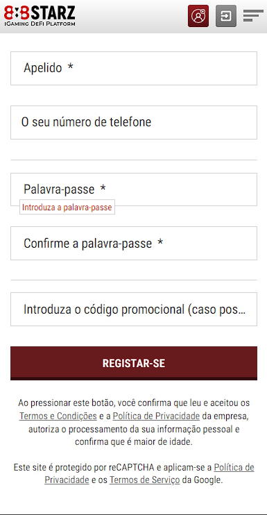 registo por e-mail 888starz