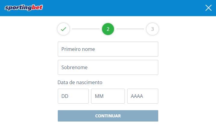 Registo na Sportingbet. Fase 2