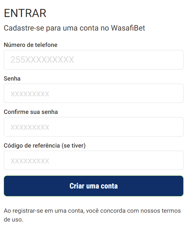 processo de registo WasafiBet