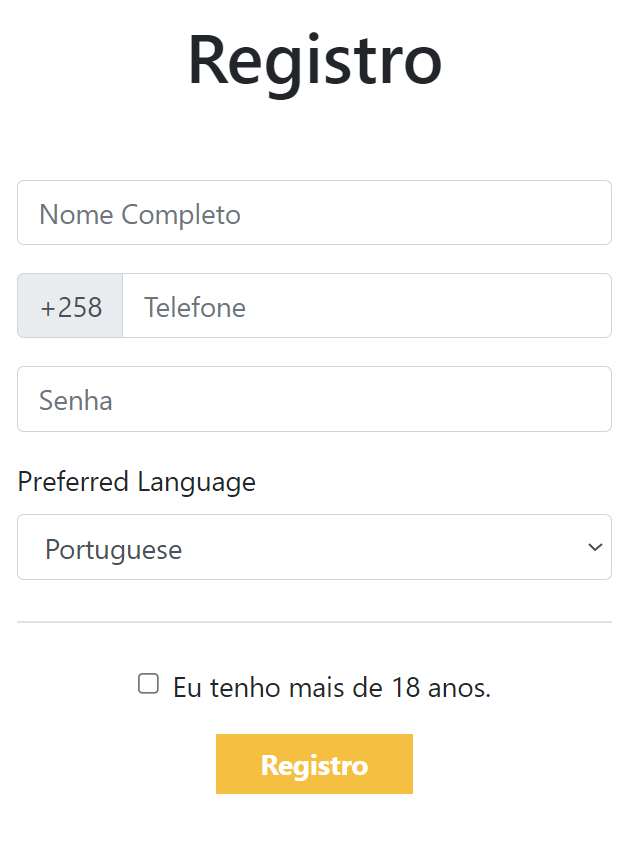 Instruções sobre como se registar no Betclub