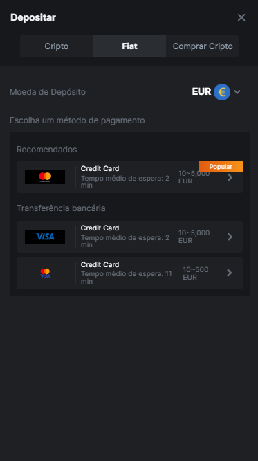 Página de carregamento de moeda fiduciária