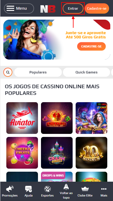 Botão de autorização no site NetBet